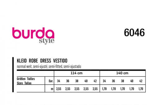 Burda Schnittmuster 6046 - Minikleid mit Rückenausschnitt 