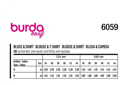 Burda Schnittmuster 6059 - Shirt / Bluse 