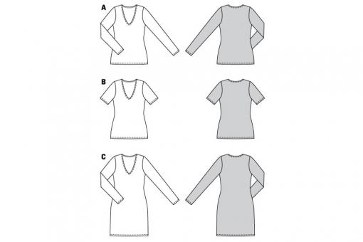 Burda Schnittmuster 6075 - Shirt/Kleid mit V-Ausschnitt 