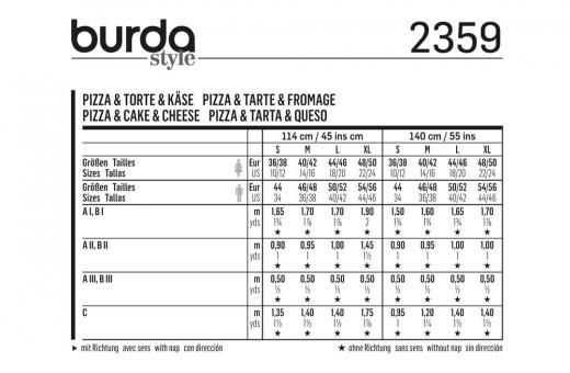 burda Schnittmuster 2359 - Pizza, Torte, Käse 