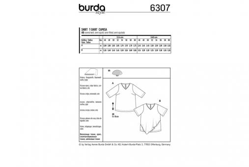 burda Schnittmuster 6307 Blusenshirt mit Überteil 