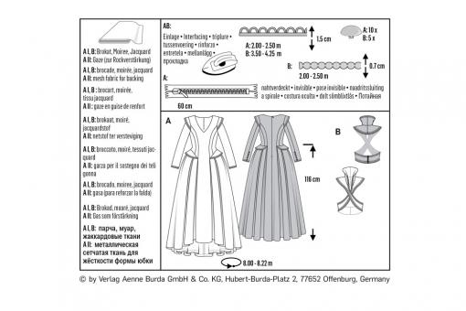 burda Schnittmuster 6398 Renaissance - Langes, festliches Kleid 