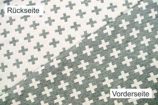 Jacquard-Dekostoff - zweiseitig - Kreuz-Muster - Grau/Weiß 