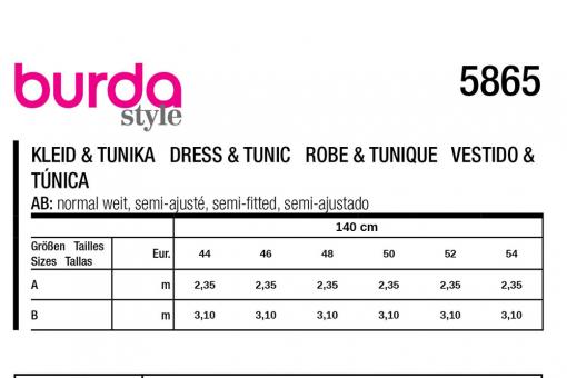 burda Schnittmuster 5865 - Kleid & Tunika 
