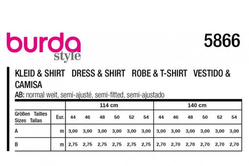 burda Schnittmuster 5866 - Kleid & Shirt 
