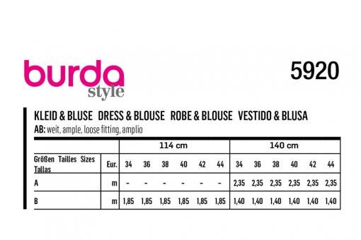 burda Schnittmuster 5920 - Kleid & Bluse 