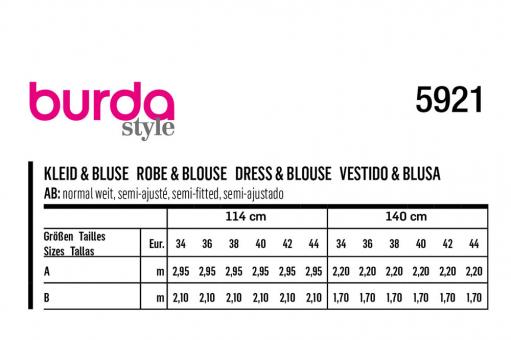 burda Schnittmuster 5921 - Kleid & Bluse 
