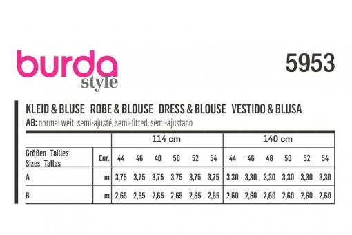 burda Schnittmuster 5953 - Bluse und Kleid 