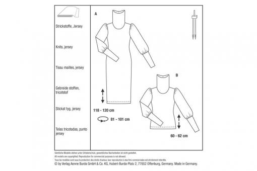 burda Schnittmuster 5972 - Strickkleid/Shirt  mit Rollkragen 
