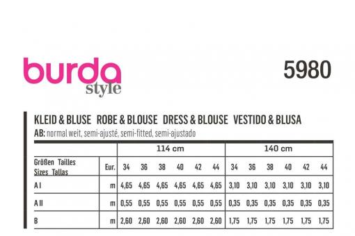 burda Schnittmuster 5980 - Klassisches Kleid/Bluse 