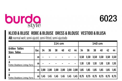 burda Schnittmuster 6023 - Kleid/Bluse 