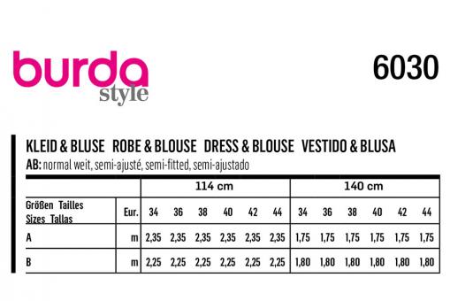 burda Schnittmuster 6030 - Kleid/Bluse 