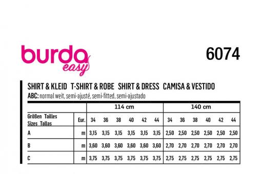 Burda Schnittmuster 6074 - Shirt/Kleid 