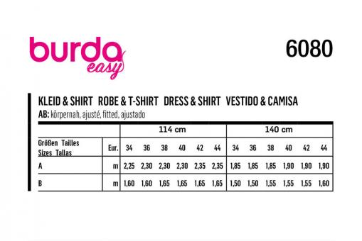 Burda Schnittmuster 6080 - Kleid/Shirt 