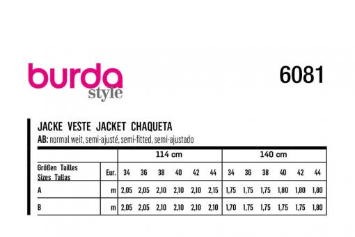 Burda Schnittmuster 6081 - Sportive Jacke 