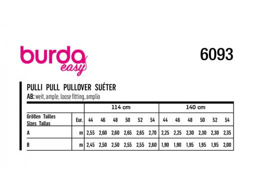 Burda Schnittmuster 6093 - Pulli mit Rückendekolleté 