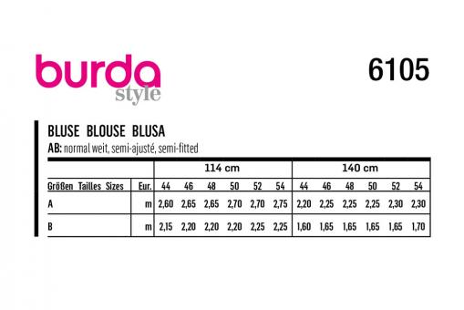 burda Schnittmuster 6105 - Shirtbluse ohne Verschluss 