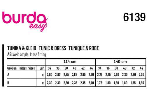 burda Schnittmuster 6139 - Kleid und Tunika 