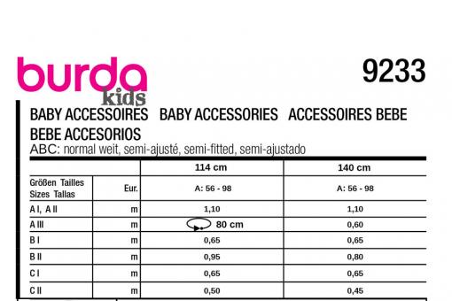 burda Schnittmuster 9233 - Kids Baby Accessoires 