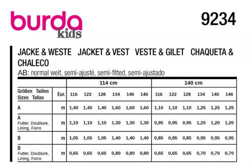 burda Schnittmuster 9234 - Kids Jacke & Weste 