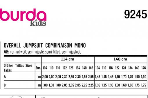 burda Schnittmuster 9245 - Kids - Overall 