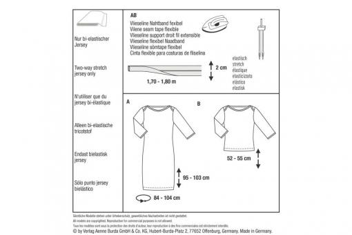 burda Schnittmuster 5985 - Kleid/Shirt – U-Boot-Ausschnitt 