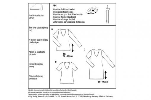 Burda Schnittmuster 6075 - Shirt/Kleid mit V-Ausschnitt 