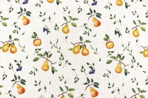 Recycling Dekostoff mit Äpfeln und Birnen - 280 cm 