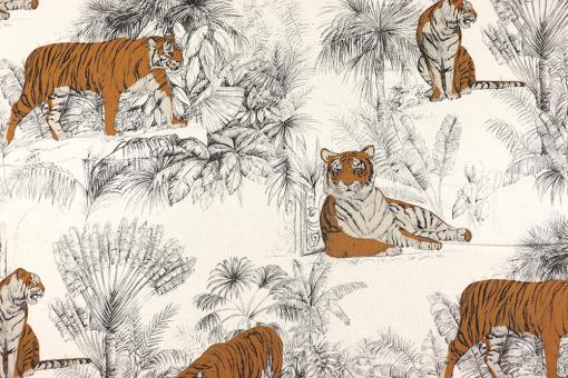 Dekostoff in Leinenoptik mit Tiger-Motiv 