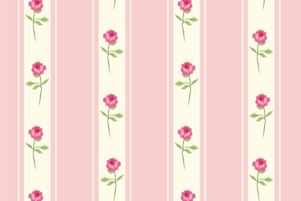 Dekostoff - Streifen mit Rosen Rosa