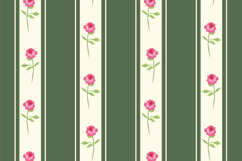 Dekostoff - Streifen mit Rosen Dunkelgrün
