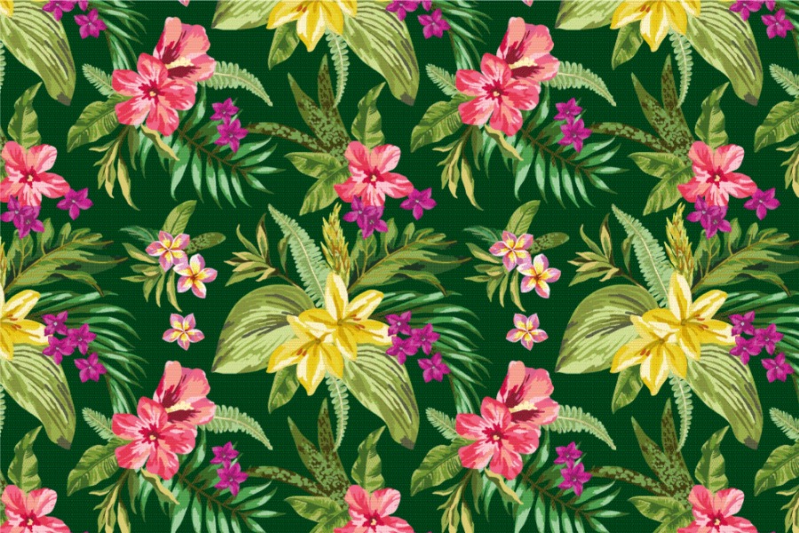 Samt-Stoff - Karibik-Blüten 