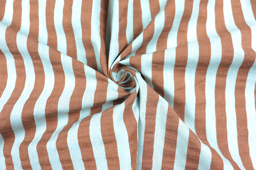 Seersucker mit Streifen - Camel/Mint 