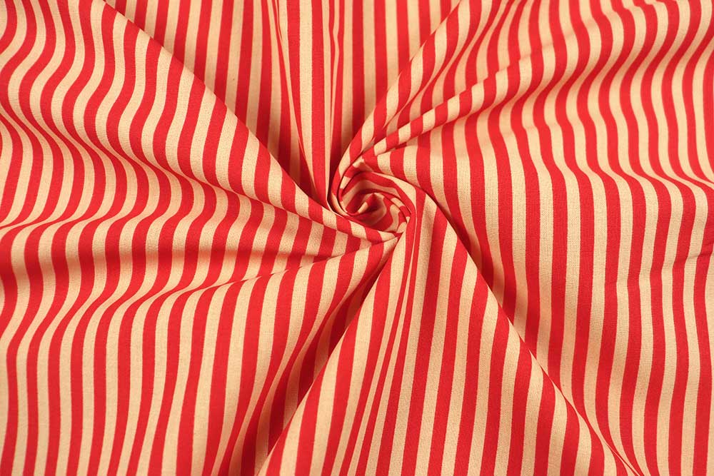 Baumwollstoff mit Streifen - Rot/Creme 