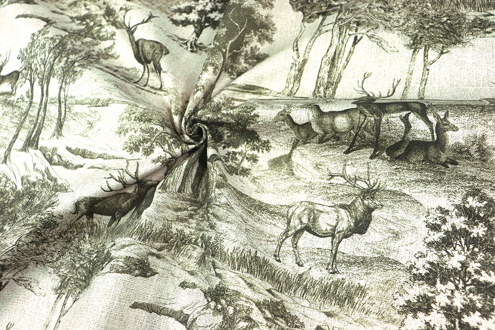 Premium-Dekostoff mit Toile de Jouy Wald - 280 cm 