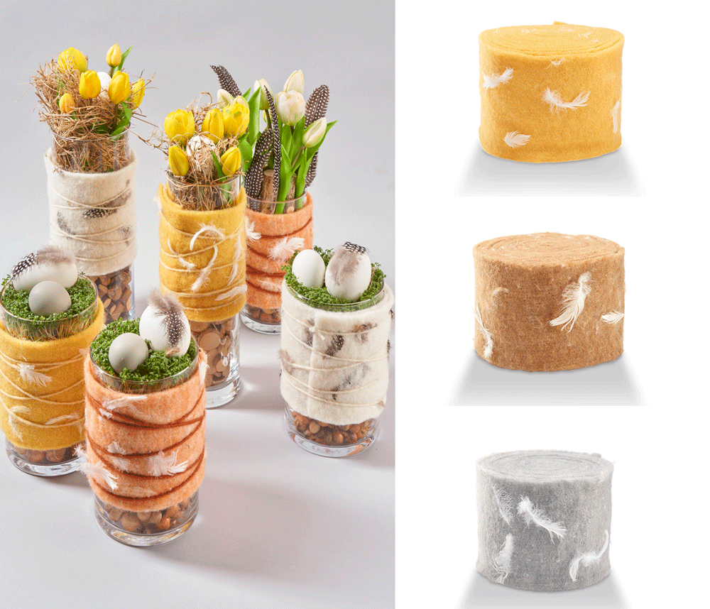 Wollfilz-Band mit Gänsefedern - 15 cm  - 5-m-Rolle 